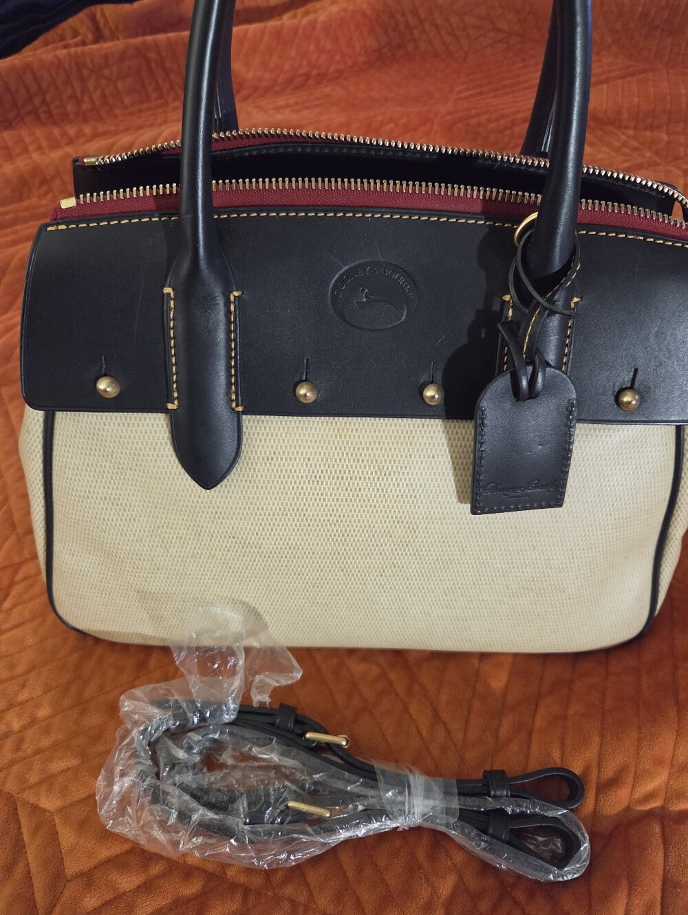 Dooney & Bourke NAVY COATED COTTON & Leather Satchel/Crossbody